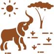 Elephant under sun and tree illustration