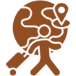 Globe, location pin, and traveler icon